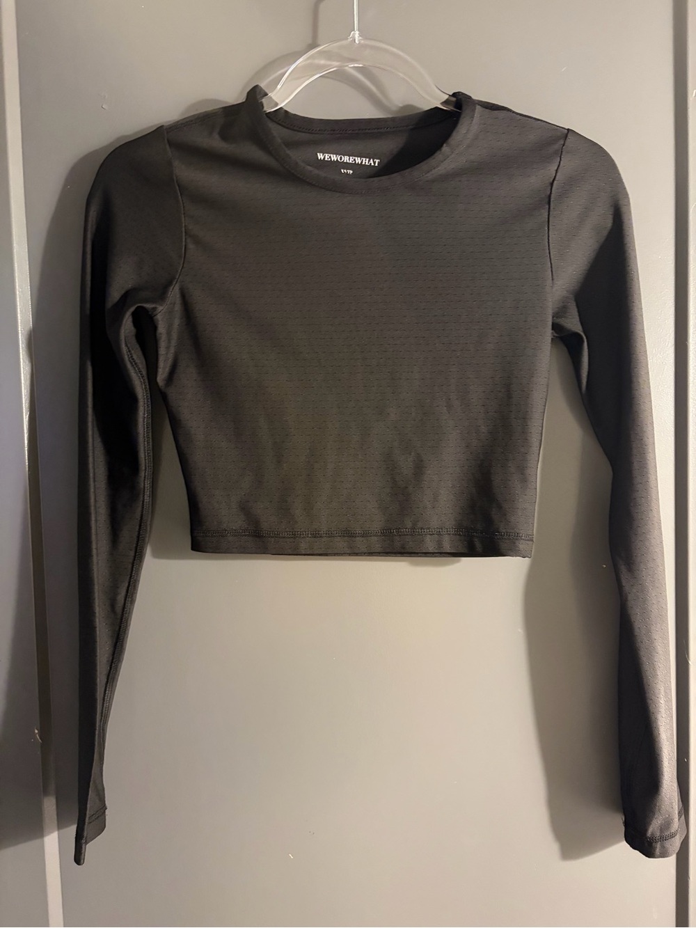 WeWoreWhat Perforated Cropped Long Sleeve Top Black XS